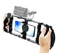 [Multiple Usage] JJC Universal Smartphone Video Rig + Bluetooth Remote Control Kit for iPhone 14 13 12 11 Pro Max Huawei Samsung Mobile Phone Video Handheld Stabilizer Cage for Filming Filmmaking