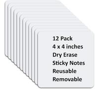 Multiple Use Dry Erase Sticky Notes Removable Labels for Whiteboard, Fridge, Wall, Door, Locker and More, Reusable Dry Erase Labels Stickers 4x4 inches (White, Pack of 12)