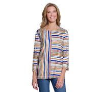Multiples Women's Button Down Faux Button Three-Quarter Sleeve Round Neck Multi Panel Top Ocean Tides L