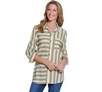 MULTIPLES Women's Turn-Up Cuff Three Quarters Sleeve 1-Pocket Button Front Hi-Lo Shirt, Moss Green, Large