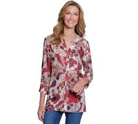 MULTIPLES Women's Turn-Up Cuff Three Quarters Sleeve Button Front Band Collar Hi-Lo Shirt, Multi, S