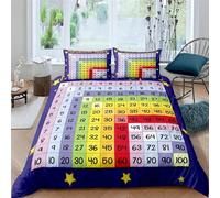 Multiplication Table Duvet Cover Double Children's Math Bedding Set 3D Print Soft Microfiber Quilt Covers 200x200 cm with Zipper Closure and 2 Pillowcases 50x75 cm for Adults M.1858