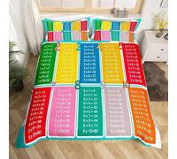 Multiplication Tables Single Duvet Cover Set Children's Math Bedding Set 3D Print Soft Microfiber Quilt Covers 155x200 cm with Zipper Closure and 2 Pillowcases 50x75 cm for Teens M.1346