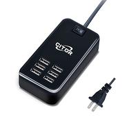 Multiport USB Charger, 6 Port USB Charging Station for Multiple Devices, Phone, Tablet, Power Strip with ON/Off Switch (Black)