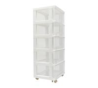 Multipurpose 5-Drawer Plastic Storage Tower Cabinet, W40cm x L33cm x H98cm Organizer Unit with Wheels,Freestanding Tall Chest for Office, Schools,Home,Space-Saving Plastic Storage Drawers (White)
