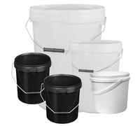 Multipurpose 5L, 10L, 15L, 20L & 25L Strong Heavy Duty Black/White Storage Buckets With Handles (10 Litre - Black, 5 Buckets)