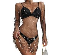 Multipurpose Body Chain with Diamonds Pearls Pendants for Beach Clubbing Sturdy Nylon Hollow Out Designs Daily Use Stylish Women ' s Bodychain