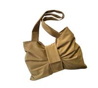 Multipurpose Bows Embellished Spacious Shoulder Bag Wear Nylon for Daily Use Women ' s Bow Nylon Handbag, Khaki, Mass Beauty