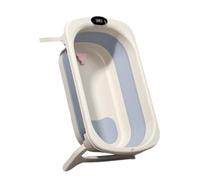 Multipurpose Collapsible Pet Bathtub with Water Drain Plug and Anti-Slip Mat Plastic Bathing Tubs for Puppy Small Dog Cat(Blue with Thermometer)