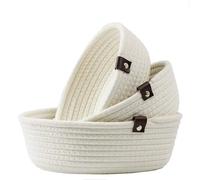 Multipurpose Cotton Storage Baskets - Set of 3 Organizer Baskets for Kitchen, Living Room, Bathroom - Empty Pockets Organizer Baskets for Toys, Keys, Controls - Set of 3 Baskets (White)