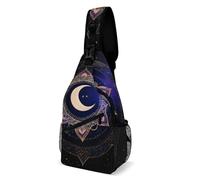 Multipurpose Crossbody Shoulder Backpack Sacred Geometric Symbol Purple Space Galaxy Stars Mystic Sun Moon Shoulder Bags Anti Theft,Casual Chest Backpack for Sports Hiking Cycling