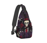 Multipurpose Crossbody Shoulder Bag Red Roses Magic Hat Skeleton Sugar Skulls Chest Backpack Casual Shoulder Bags for Travel Running Sports