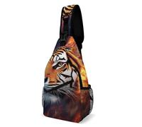 Multipurpose Crossbody Shoulder Bag Space Fire Flame Animal King Wild Angry Tiger Shoulder Bags Anti Theft,Unisex Chest Backpack for Camping Running Sports