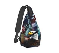 Multipurpose Crossbody Shoulder Bag Statue Of Freedom America Flag Eagle Sling Backpack Lightweight Shoulder Bags for Camping Cycling Working