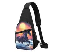 Multipurpose Crossbody Shoulder Bag Sun Beach Running Wild Horse Art Sling Backpack Lightweight Chest Pack for Outdoor Travel Working