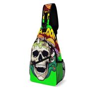 Multipurpose Crossbody Shoulder Bag Trippy Skull And Mushroom Green Art Daypack Anti Theft,Lightweight Backpacks for Men Cycling Camping