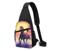 Multipurpose Crossbody Sling Bag Sea Beach Sun Running Wild Horse Art Backpacks Lightweight Shoulder Chest Bags for Running Working Camping