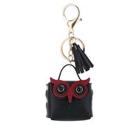 MultiPurpose Cute Mini Bag Keychain, Wristlet Keychain with Wallet, Leather Owl Tassel Keychain, Cute Owl Coin Purse Keychain Decoration for Women (Black)