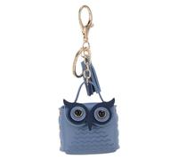 MultiPurpose Cute Mini Bag Keychain, Wristlet Keychain with Wallet, Leather Owl Tassel Keychain, Cute Owl Coin Purse Keychain Decoration for Women (Blue)