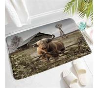 Multipurpose Door Mats Highland Cow Animals Funny Cattle Cow Windmill Western Country Welcome Mat Decorative Entrance Rug For Bathroom Home Hall 40X60Cm