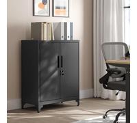 Multipurpose File Cabinet With Lock, 2-Door Steel Cabinet With Deep Shelving For Office Or Garage, Black
