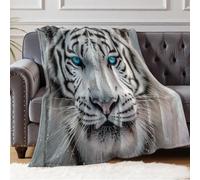 Multipurpose Flannel Blanket Close-up of the white tiger's head Throw Blanket for Sofa Bed Office Travel Outdoor Activities Lightweight Microfiber Blanket 130 x 150 cm