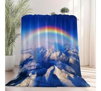 Multipurpose Flannel Blanket, Scenery Rainbow Sky Clouds Printed Design, Dark Blue Super Soft Flannel Throw for Lounging Travel Outdoor Activities Bed Sofa Office, 150×200 cm