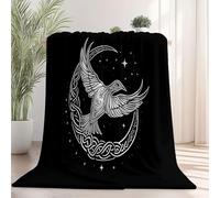 Multipurpose Flannel Blanket, Simple Flying Bird Lines Moon Printed Design, Black Super Soft Flannel Throw for Lounging Travel Outdoor Activities Bed Sofa Office, 100×130 cm
