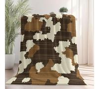 Multipurpose Flannel Blanket, Simple Geometric Camouflage Printed Design, Brown Super Soft Flannel Throw for Lounging Travel Outdoor Activities Bed Sofa Office, 100×130 cm