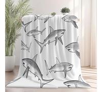 Multipurpose Flannel Blanket, Simple Lines Animals Shark Printed Design, White Super Soft Flannel Throw for Lounging Travel Outdoor Activities Bed Sofa Office, 150×200 cm