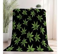 Multipurpose Flannel Blanket, Simple Marijuana Leaf Leaves Printed Design, Black Super Soft Flannel Throw for Lounging Travel Outdoor Activities Bed Sofa Office, 100×130 cm