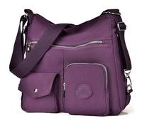 Multipurpose Hobo Purse for Women with Antitheft RFID, Waterproof Nylon Crossbody Bag Shoulder Handbag, Convertible Backpack, Purple, L