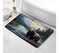 Multipurpose Indoor Mats Rustic Bear Hunting Cabin Trees Mountain Wood Stream River Bathroom Mat Soft Entrance Carpet For Indoor Kitchen Office 40X60Cm