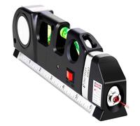 Multipurpose Laser Spirit Level Laser Beam Projection Aligner with Retractable Measuring Tape 3 in 1 Self Level Horizon Cross Standard 180° Vertical 90°, 45°, ±0.029°=±1.0mm/m Bubble Leveler (LVL-03)