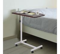 HOMCOM Portable Overbed/Chair Table Sofa Side Notebook Laptop Desk PC Stand Height Adjustable w/ Lockable 4 Castors & Wooden Top - Brown Aosom UK