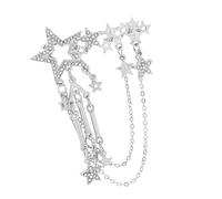 Multipurpose Polished Star Shaped Brooch With Elegant Rhinestones And Movable Chain Detailing Daily Use Casual Wear Rhinestones Star Brooch