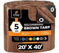Multipurpose Protective Cover Brown Poly Tarp 20' x 40' - Durable, Water Resistant, Weather Resistant - 5 Mil Thick Polyethylene - by Xpose Safety