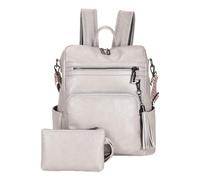 Multipurpose PU Leather Backpack for Women School Shoulder Bag with Large Capacity and Comfortable Carrying Casual Backpack, Gray, Mass Beauty