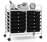 MultiPurpose Rolling Cart with 12 Drawers Lockable Wheels Storage Organizer for Home ty Salon & MakeupVersatile Black Shelving Unit