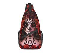 Multipurpose Sling Bag Casual Sugar Skulls And Roses Day Of Dead Chest Crossbody Anti-Theft Crossbody Sling Backpack For Running, Bicycle, Sport, Travel