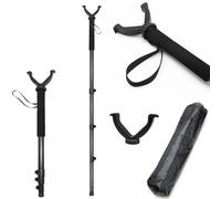 Multipurpose Telescopic Hunting/Shooting Air Rifle Monopod Walking Stick with Adjustable Height + Integrated DSLR Camera Holder - Black