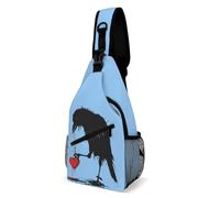 Multipurpose Triangle Backpack Blackbird With Heart Crow Chest Bag Casual Shoulder Pack For Cycling, Hiking, Travel