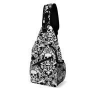 Multipurpose Triangle Backpack Gothic Skull Damask Scary Halloween Dead Chest Bag Retractable Side Pocket Chest Crossbody For Business, Office, Travel