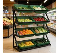 Multitier Fruit Vegetable Basket Stand, Commercial Supermarket Storage Shelf, Retail Snack Rack Set for Kitchen Office Store, 5 Tier
