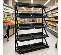 Multitier Fruit Vegetable Basket Stand, Commercial Supermarket Storage Shelf, Retail Snack Rack Set for Kitchen Office Store, 5 Tier