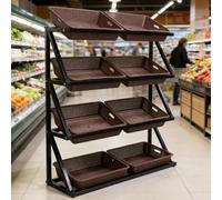 Multitier Fruit Vegetable Basket Stand, Commercial Supermarket Storage Shelf, Retail Snack Rack Set for Kitchen Office Store, 5 Tier