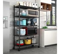 Multitier Kitchen Storage Cart on WheelsMetal Rolling Utility Cart for Home & Bathroom Organization (Color: Black) Versatile Durable and SpaceSaving Solution