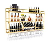 MultiTier Wall Mounted Wine Rack with LED Industrial Iron Wine Bottle Display & Glass Holder Floating Shelves for Kitchen Bar Cafe3 Layers 150cm/59in Gold