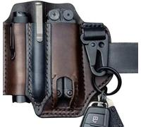 Multitool Leather Sheath Pocket Organizer, Leather Sheath for EDC Organizer Belt Loop Leather Multitool Holder with Key Holder for Belt and Flashlight Sheath Multitool Pouch (Dark Brown)