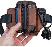 Multitool Leather Sheath Pocket Organizer, Leather Sheath for EDC Organizer Belt Loop Leather Multitool Holder with Key Holder for Belt and Flashlight Sheath Multitool Pouch (Brown)